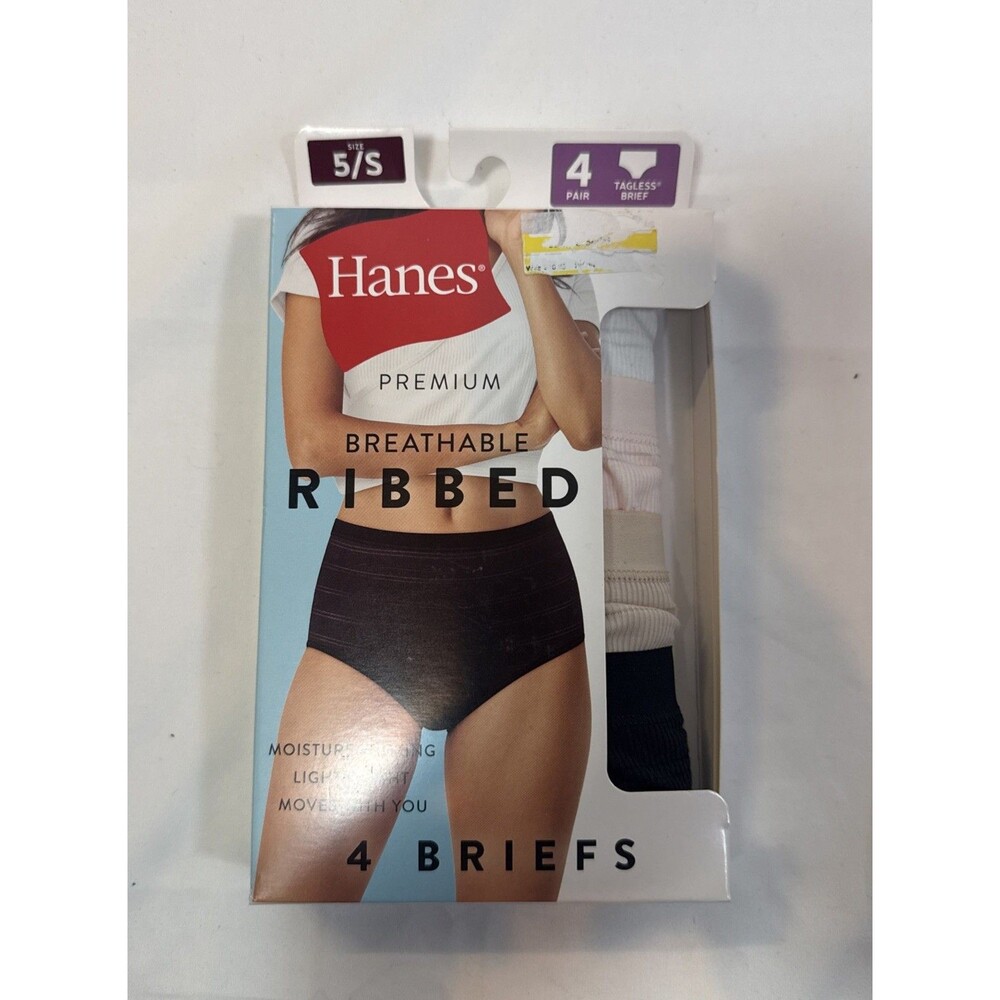 Hanes Premium Women's 4pk Breathable Ribbed Briefs Color Pink Brown White 5/S